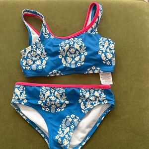 Mini Boden Blue and White Kids Bikini Set